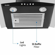 Load image into Gallery viewer, Glen 60cm 1000 m3/hr Curved Glass Wall Mounted Kitchen Chimney Push Buttons Baffle Filter (6071 EX Black) - KOCHEN ESSENTIAL
