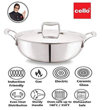 Load image into Gallery viewer, Cello TriPly Stainless Steel Kadhai with Lid (30 cm - 6 L) - KOCHEN ESSENTIAL
