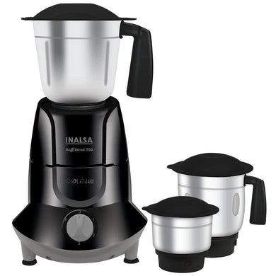 INALSA Mixer Grinder 750Watt- MaxxBlend 750 with 3 Stainless Steel Jars (For Dry Grinding, Wet Grinding, Chutneys, (Black/ Grey) - KOCHEN ESSENTIAL