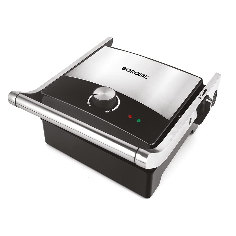 Borosil Mega Jumbo Grill Sandwich Maker, 2000W, 180ᶿ Open Flexibility, Non-Stick Coating, Makes 6 Sandwiches, Black