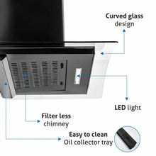 Load image into Gallery viewer, GLEN 60 cm 1050m3/hr Auto-Clean curved glass Kitchen Chimney Filterless Motion Sensor Touch Controls (6060 Black) - KOCHEN ESSENTIAL
