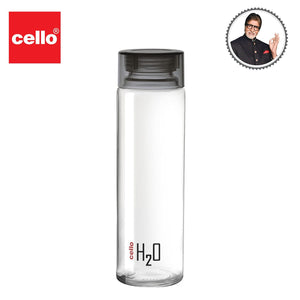 Cello H2O Glass Fridge Water Bottle with Plastic Cap, 920ml, Black, Set of 1 - KOCHEN ESSENTIAL
