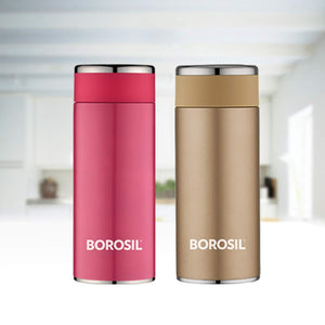 Borosil Stainless Steel Hydra Travelsmart - Vacuum Insulated Flask Water Bottle, 200 ML, Rose Gold