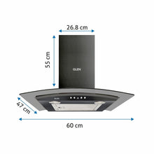 Load image into Gallery viewer, Glen 60cm 1000 m3/hr Curved Glass Wall Mounted Kitchen Chimney Push Buttons Baffle Filter (6071 EX Black) - KOCHEN ESSENTIAL
