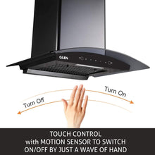Load image into Gallery viewer, GLEN 60 cm 1050m3/hr Auto-Clean curved glass Kitchen Chimney Filterless Motion Sensor Touch Controls (6060 Black) - KOCHEN ESSENTIAL
