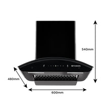 Load image into Gallery viewer, Faber 60 cm 1100 m³/hr Auto-Clean curved glass Kitchen Chimney (HOOD ZEST HC SC FL BK 60, Filterless technology,Touch &amp; Gesture Control, Black)
