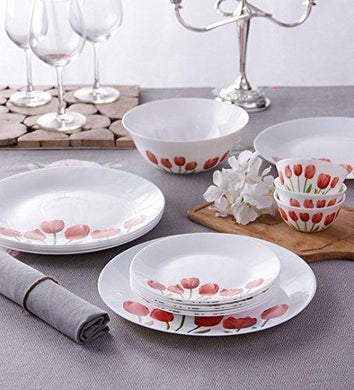 LAOPALA OPALWARE DIVA IVORY DINNER SET, 27 PCS, TULIP GARDEN - KOCHEN ESSENTIAL