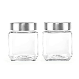 Cello Qube Toughened Glass Jars 580 Ml, Set of 2, Clear