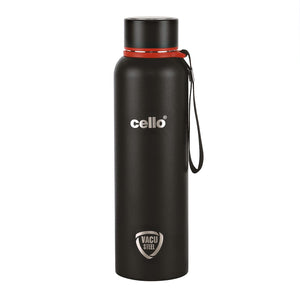 Cello Duro Tuff Steel Series- Kent Double Walled Stainless Steel Water Bottle with Durable DTP Coating, 900ml, Black