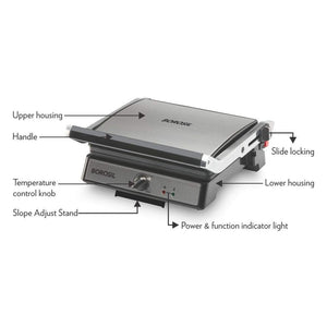 Borosil Super Jumbo 2000-Watt Grill Sandwich Maker, Black