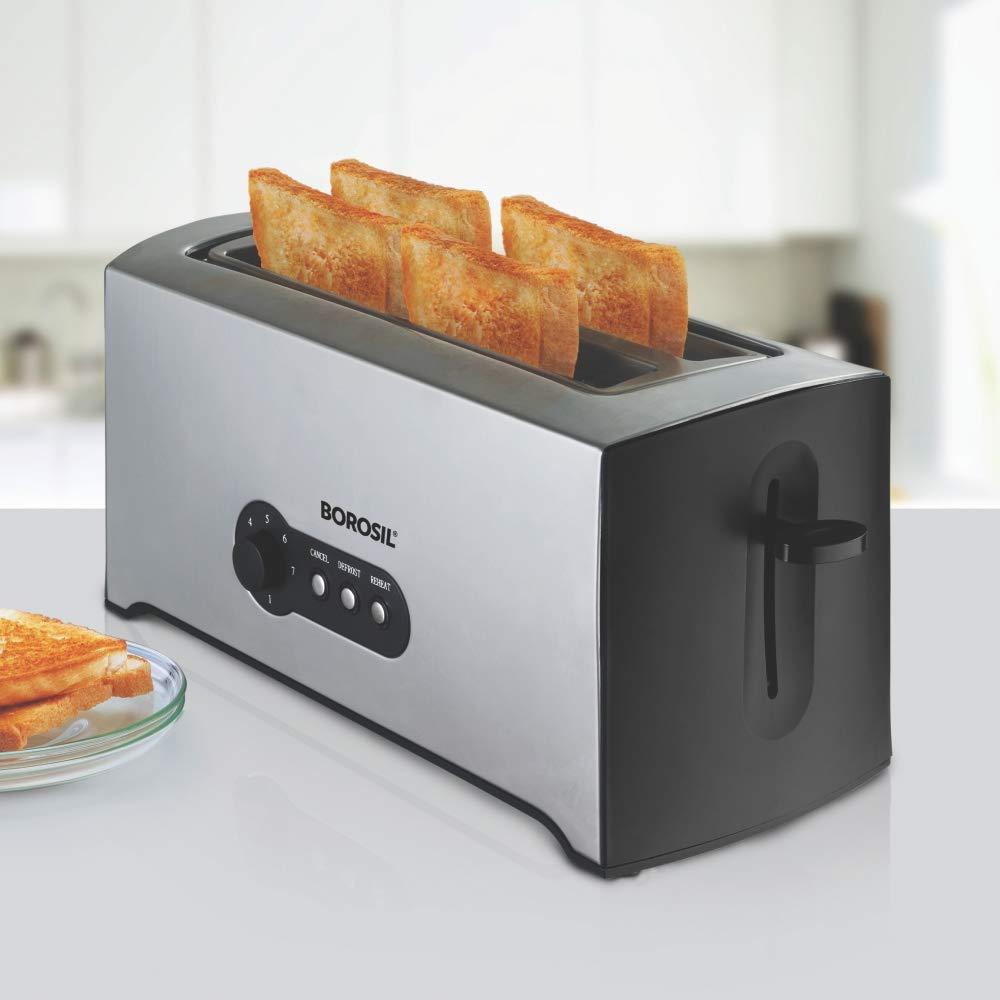 BOROSIL KRISPY 4 SLICE JUMBO POP UP TOASTER, BLACK - KOCHEN ESSENTIAL