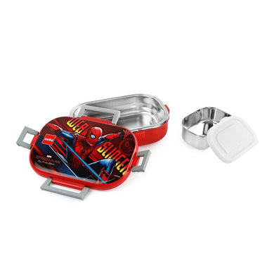 Cello Feast Deluxe Lunch Box with Inner Steel, Spider Man Design, Red Colour - KOCHEN ESSENTIAL