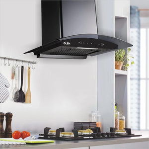 GLEN 60 cm 1050m3/hr Auto-Clean curved glass Kitchen Chimney Filterless Motion Sensor Touch Controls (6060 Black) - KOCHEN ESSENTIAL