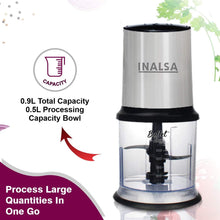 Load image into Gallery viewer, Inalsa Chopper Bullet 400W with Variable Speed and Pure Copper Motor, Dual Layered Blade, 500ml Capacity (Black/Silver) - KOCHEN ESSENTIAL
