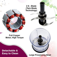 Load image into Gallery viewer, Inalsa Chopper Bullet 400W with Variable Speed and Pure Copper Motor, Dual Layered Blade, 500ml Capacity (Black/Silver) - KOCHEN ESSENTIAL
