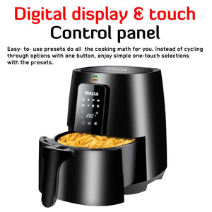 INALSA Air Fryer Top Chef Digital-1400W, 4L|Smart AirCrisp Technology| 8-Preset, Touch Control & Digital Display| Variable Temp & Time Control (Black)