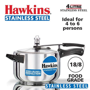 HAWKINS STAINLESS STEEL PRESSURE COOKER, 4 LITRES, INDUCTION COOKER, HSS40 - KOCHEN ESSENTIAL