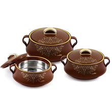 Load image into Gallery viewer, Cello Midas Casserole Gift Set with Inner Steel, 3pc(500ml, 1000ml, 1500ml),  Brown
