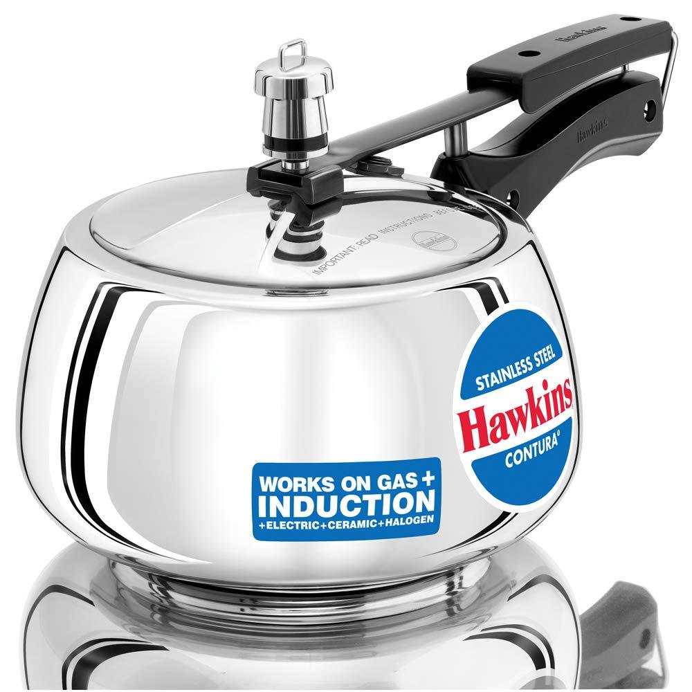 HAWKINS STAINLESS STEEL PRESSURE COOKER, 2 LITRES, CONTURA, SSC20 - KOCHEN ESSENTIAL