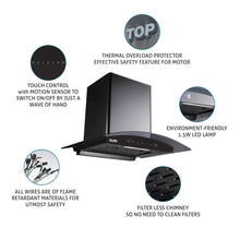 Load image into Gallery viewer, GLEN 60 cm 1050m3/hr Auto-Clean curved glass Kitchen Chimney Filterless Motion Sensor Touch Controls (6060 Black) - KOCHEN ESSENTIAL

