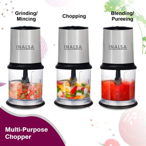 Inalsa Chopper Bullet 400W with Variable Speed and Pure Copper Motor, Dual Layered Blade, 500ml Capacity (Black/Silver) - KOCHEN ESSENTIAL