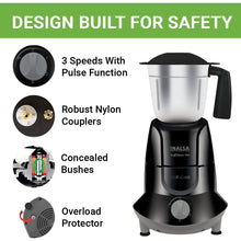 Load image into Gallery viewer, INALSA Mixer Grinder 750Watt- MaxxBlend 750 with 3 Stainless Steel Jars (For Dry Grinding, Wet Grinding, Chutneys, (Black/ Grey) - KOCHEN ESSENTIAL
