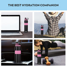 Load image into Gallery viewer, Borosil Hydra Thirst Burst Fuchsia Water Bottle, Stainless Steel Water Bottles, Vacuum Insulated Flask Bottles, 800 ml, Black &amp; Pink
