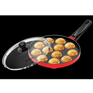 HAWKINS NONSTICK APPE PAN WITH GLASS LID, 12 CRATERS, 22CM (NAPE22G) - KOCHEN ESSENTIAL