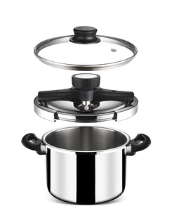 Stahl Triply Stainless Steel Versatile Cooker with Steel and Glass Lid, 9415, 5 L - KOCHEN ESSENTIAL