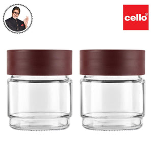 Cello Modustack Glassy Storage Jar, Clear, 500ml, Maroon, set of 2 - KOCHEN ESSENTIAL