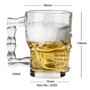 Classic Glass Beer Skull Mug (Transparent, 520 ml) - Set of 2