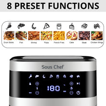 Load image into Gallery viewer, INALSA Air Fryer Digital 6.5 L Sous Chef-1650 Watt with 8 Preset Programs, Variable Temperature Control &amp; Auto Shake Reminder|Free Recipe book|2 Year Warranty(Black/Silver)
