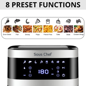 INALSA Air Fryer Digital 6.5 L Sous Chef-1650 Watt with 8 Preset Programs, Variable Temperature Control & Auto Shake Reminder|Free Recipe book|2 Year Warranty(Black/Silver)