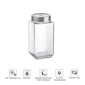 Cello Qube Fresh Glass Storage Jar, Air Tight, See-Through Lid, Clear, 1000 ml