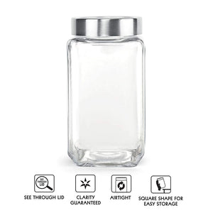 Cello Qube Fresh Glass Storage Jar, Air Tight, See-Through Lid, Clear, 2250 ml
