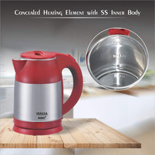 Load image into Gallery viewer, INALSA Electric Kettle WOW-1500W with 360° Cordless Base, Boil Dry Protection &amp; Auto-Shut Off| Dual Finish Body &amp; Concealed Heating Element| In-Built Filter Sieve, Hinged Lid &amp; 1.8L, (Grey/Red)
