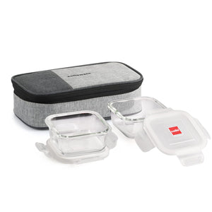 Cello Delighta Square Borosilicate Lunch Box with Jacket, 320ml, Set of 2, Clear