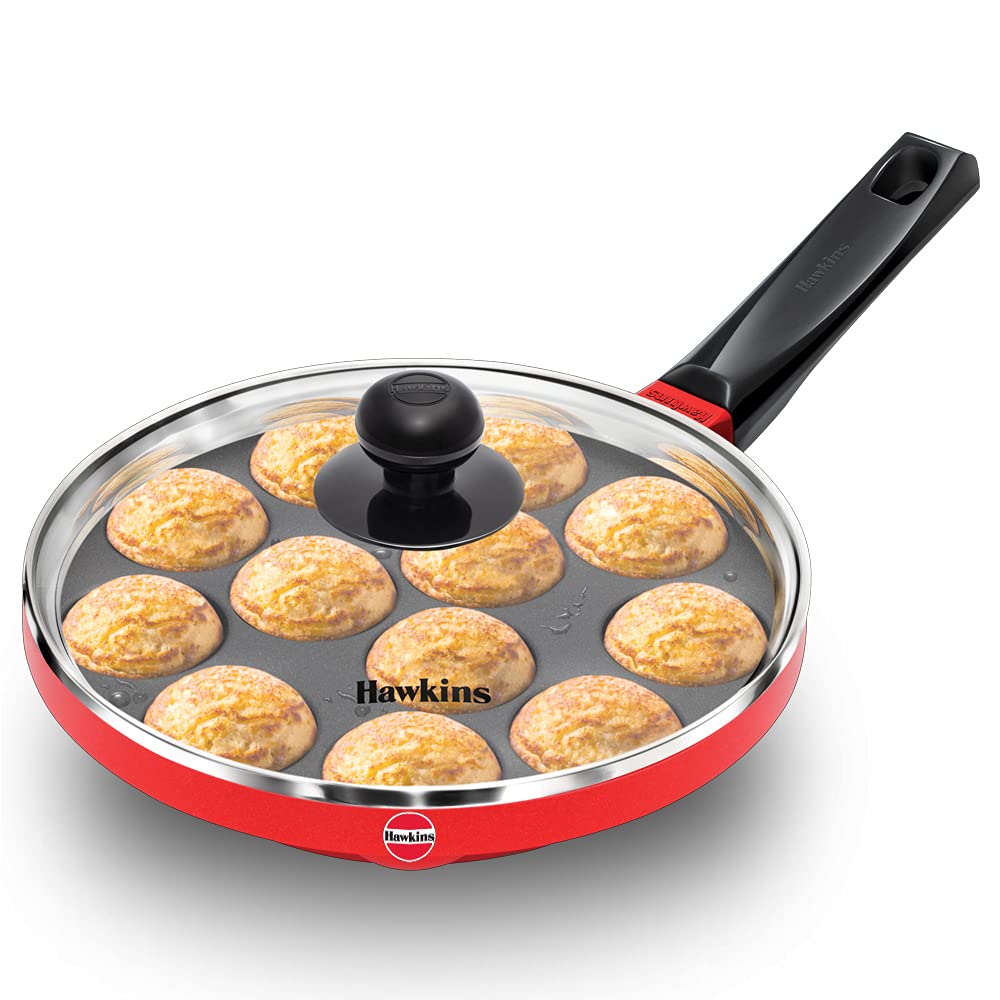 HAWKINS NONSTICK APPE PAN WITH GLASS LID, 12 CRATERS, 22CM (NAPE22G)