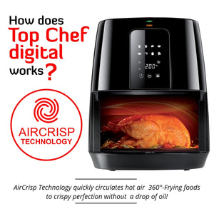 INALSA Air Fryer Top Chef Digital-1400W, 4L|Smart AirCrisp Technology| 8-Preset, Touch Control & Digital Display| Variable Temp & Time Control (Black)