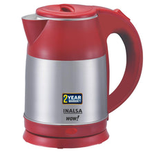 Load image into Gallery viewer, INALSA Electric Kettle WOW-1500W with 360° Cordless Base, Boil Dry Protection &amp; Auto-Shut Off| Dual Finish Body &amp; Concealed Heating Element| In-Built Filter Sieve, Hinged Lid &amp; 1.8L, (Grey/Red)
