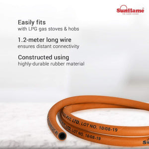SUNFLAME LPG RUBBER HOSE PIPE, GAS PIPE, ISI , 1.5 METERS - KOCHEN ESSENTIAL