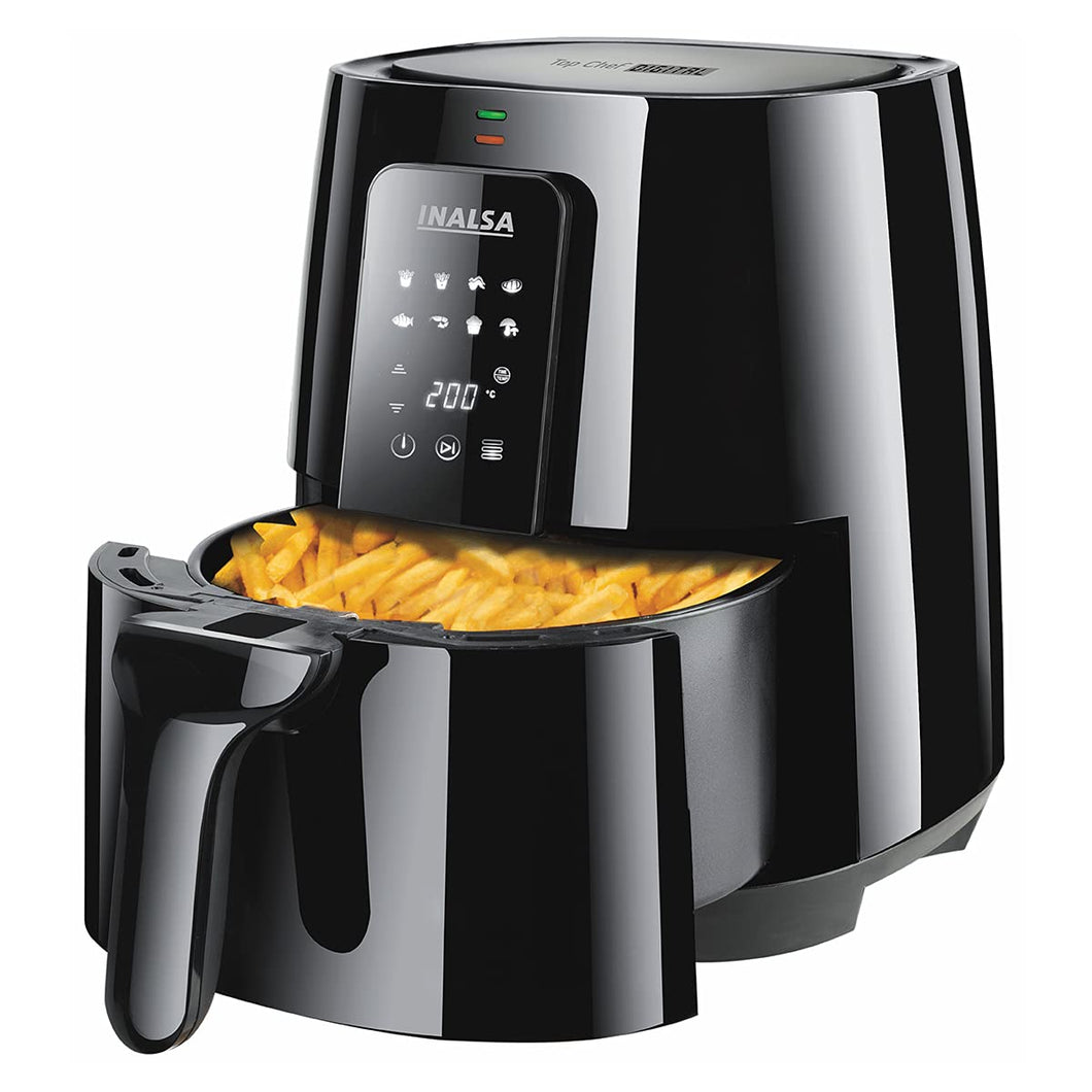 INALSA Air Fryer Top Chef Digital-1400W, 4L|Smart AirCrisp Technology| 8-Preset, Touch Control & Digital Display| Variable Temp & Time Control (Black)