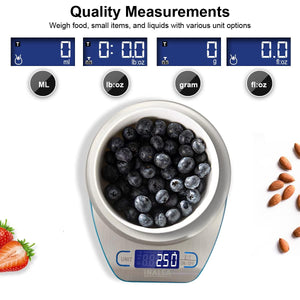 Inalsa Digital Kitchen Weighing Scale & Food Weight Machine for Health, Fitness, Home Baking & Cooking-INKS 02 with Tare/Zero Function,High Precision Weighing Sensor|1 Year Warranty, ( Silver / Blue) - KOCHEN ESSENTIAL