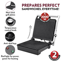 Load image into Gallery viewer, Borosil Mega Jumbo Grill Sandwich Maker, 2000W, 180ᶿ Open Flexibility, Non-Stick Coating, Makes 6 Sandwiches, Black
