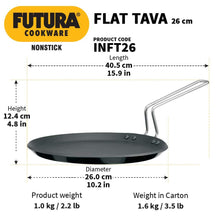 Load image into Gallery viewer, Hawkins Futura Nonstick Induction Compatible Flat Tava (Diameter 26 cm, Thickness 4.88 mm, Black), INFT26 - KOCHEN ESSENTIAL
