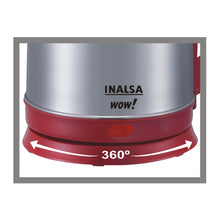 Load image into Gallery viewer, INALSA Electric Kettle WOW-1500W with 360° Cordless Base, Boil Dry Protection &amp; Auto-Shut Off| Dual Finish Body &amp; Concealed Heating Element| In-Built Filter Sieve, Hinged Lid &amp; 1.8L, (Grey/Red)
