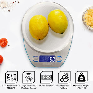 Inalsa Digital Kitchen Weighing Scale & Food Weight Machine for Health, Fitness, Home Baking & Cooking-INKS 02 with Tare/Zero Function,High Precision Weighing Sensor|1 Year Warranty, ( Silver / Blue) - KOCHEN ESSENTIAL