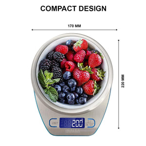 Inalsa Digital Kitchen Weighing Scale & Food Weight Machine for Health, Fitness, Home Baking & Cooking-INKS 02 with Tare/Zero Function,High Precision Weighing Sensor|1 Year Warranty, ( Silver / Blue) - KOCHEN ESSENTIAL