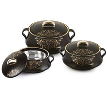 Load image into Gallery viewer, Cello Midas Casserole Gift Set with Inner Steel, 3pc(500ml, 1000ml, 1500ml), Black
