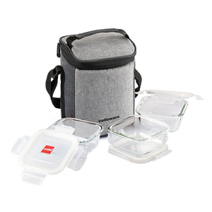 Cello Delighta Square Borosilicate Lunch Box with Jacket, 320ml, Set of 3, Clear